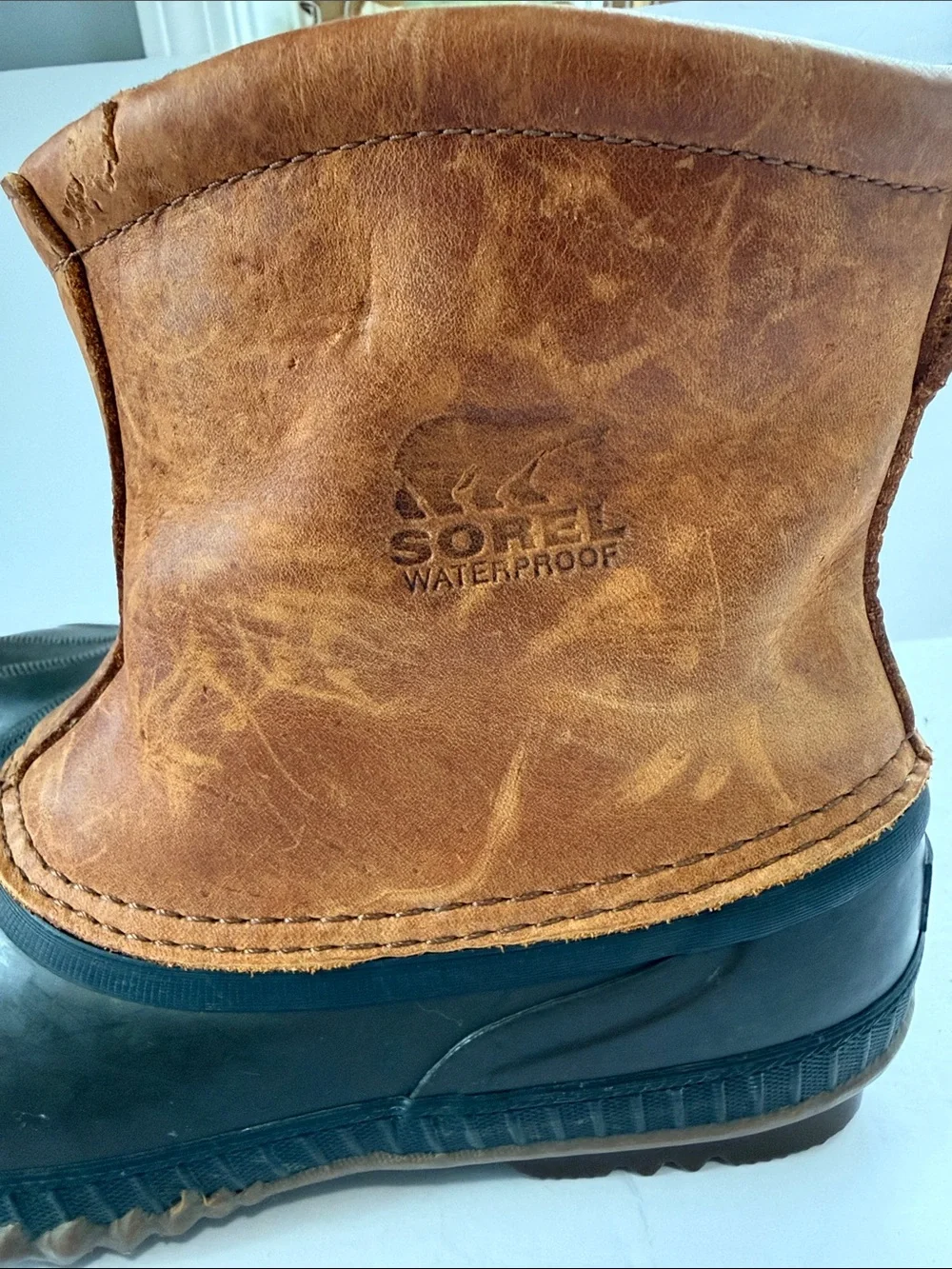Sorel Men’s Brown Leather and Black Rubber Waterproof Boots